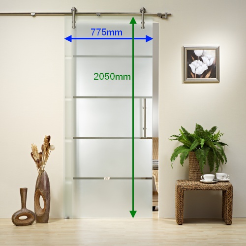 Glasschiebetür SD798 V1000 Klarglas mit Dekor, Griffstange Edelstahl